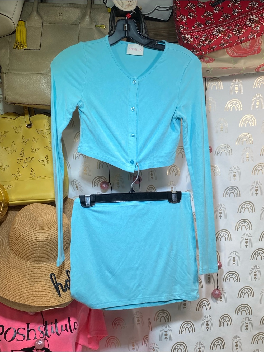 Light Blue Knit Set - Stretchy Polyester Spandex